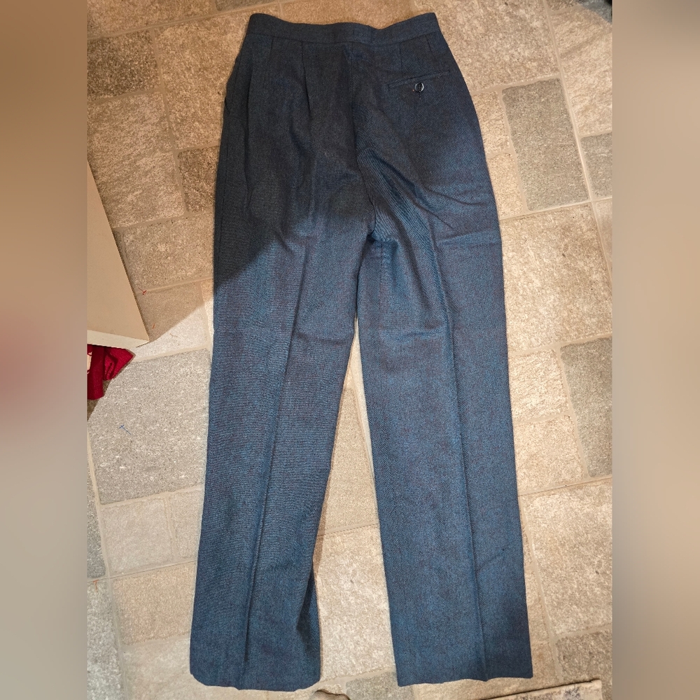 Vintage Wool Blue Wide-Leg Trousers Straight XS 2 Buisness Casual Office NWOT - Picture 7 of 7
